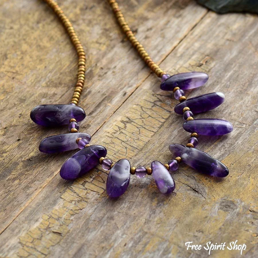 Natural Amethyst & Seed bead Choker Necklace - Image 2