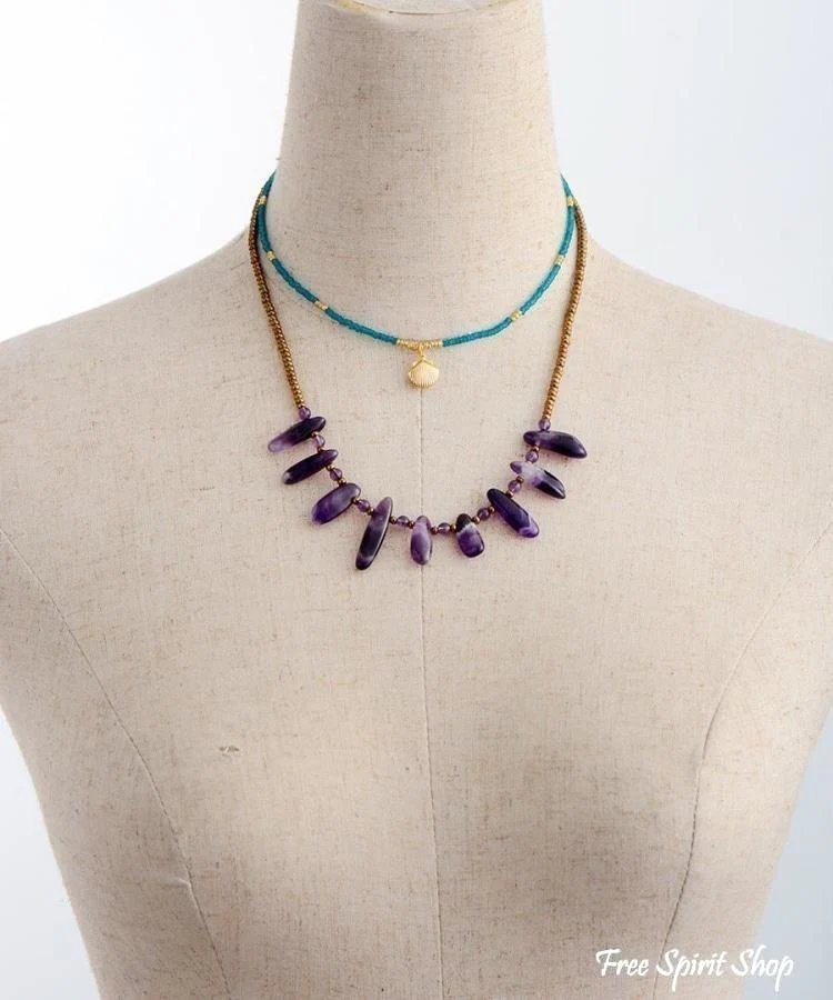 Natural Amethyst & Seed bead Choker Necklace - Image 3