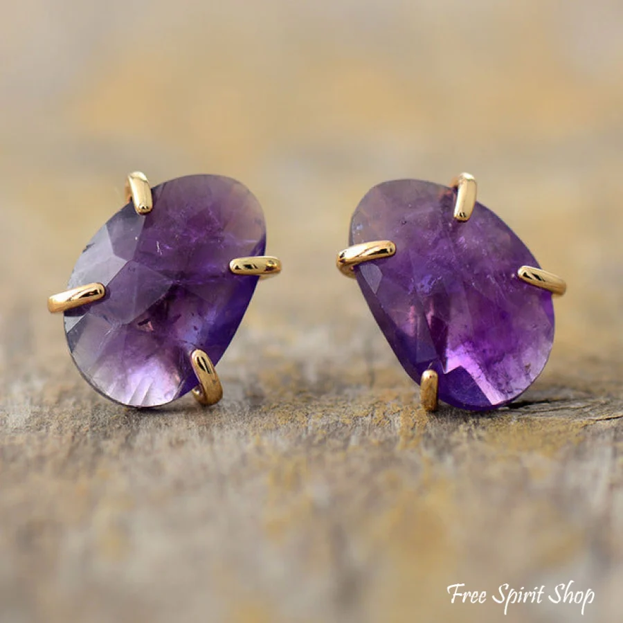 Natural Amethyst Stud Earrings - Image 2