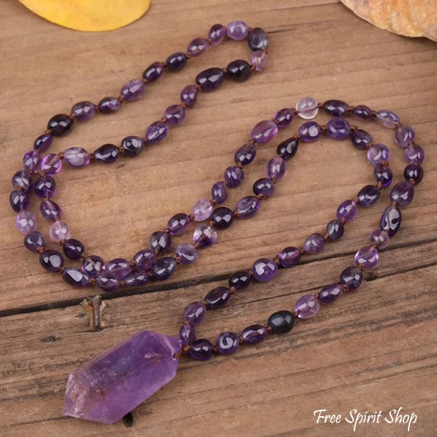 Natural Amethyst Wand-Point Beaded Necklace - Image 2