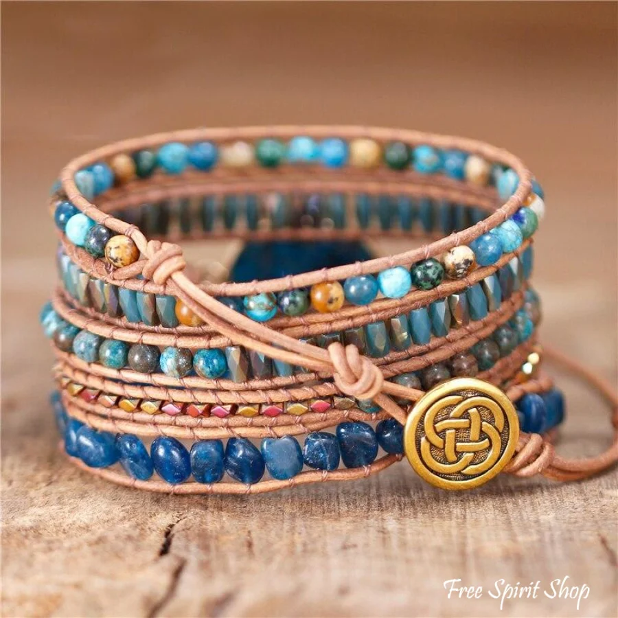 Natural Apatite & Ocean Jasper Wrap Bracelet - Image 2