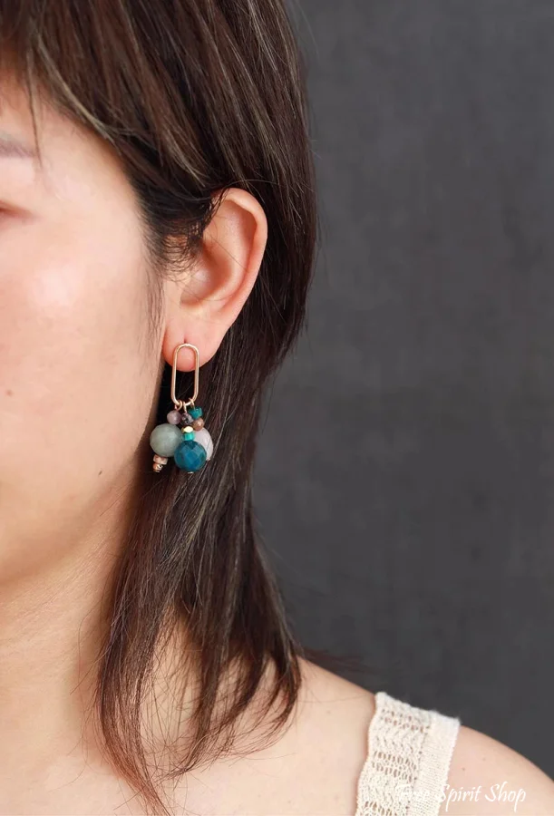 Natural Apatite Rose Quartz & Amazonite Beaded Earrings - Image 3