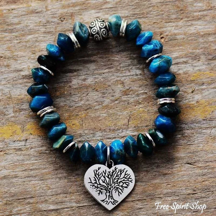 Natural Apatite Tree of Life & Heart Bead Bracelet - Image 3