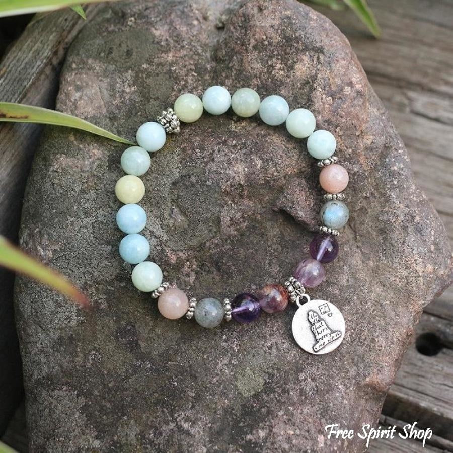 Natural Aquamarine Amethyst Labradorite Lotus Bead Bracelet - Image 3
