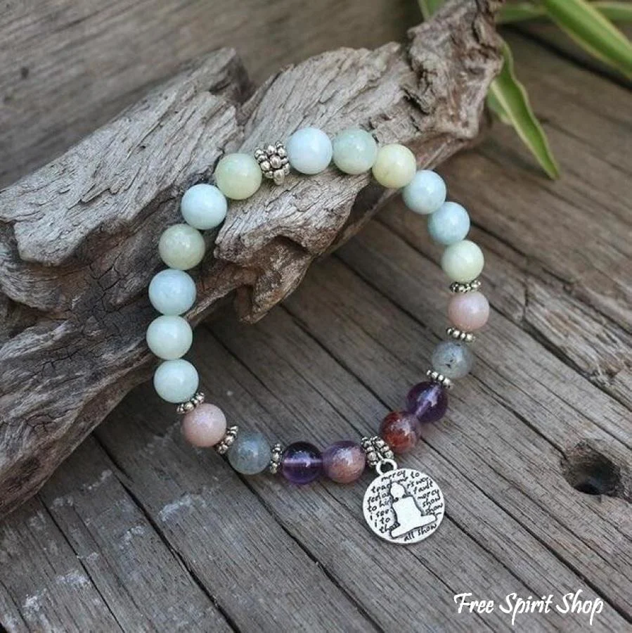 Natural Aquamarine Amethyst Labradorite Lotus Bead Bracelet - Image 4