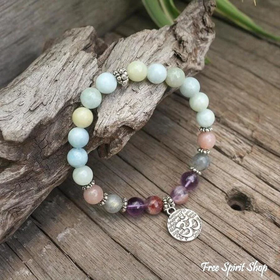 Natural Aquamarine Amethyst Labradorite Lotus Bead Bracelet - Image 5