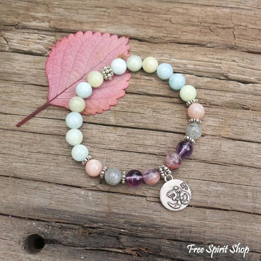 Natural Aquamarine Amethyst Labradorite Lotus Bead Bracelet - Image 7