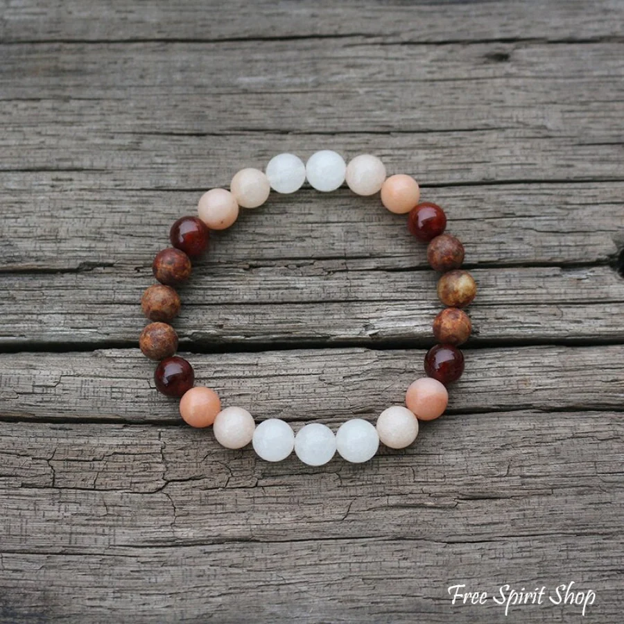 Natural Aventurine Carnelian and Brown Onyx Bead Bracelet - Image 3