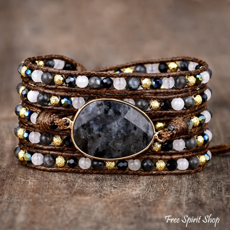 Natural Black Labradorite Wrap Bracelet - Image 3