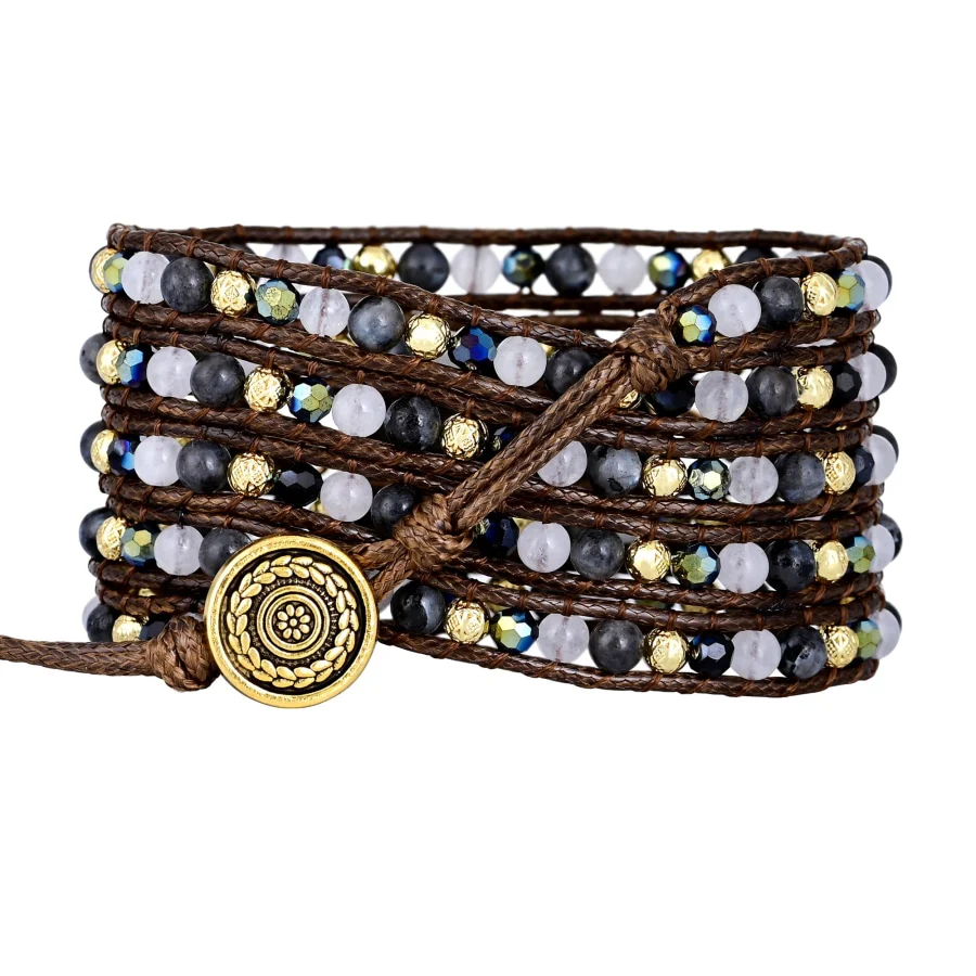Natural Black Labradorite Wrap Bracelet - Image 4