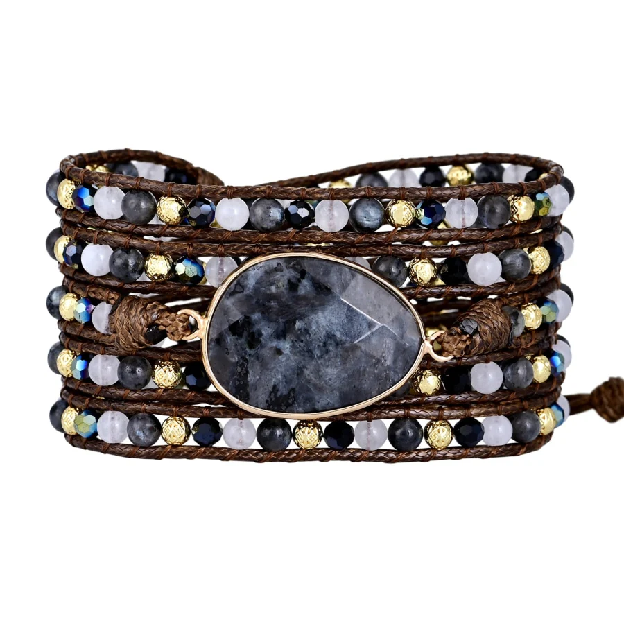 Natural Black Labradorite Wrap Bracelet - Image 5