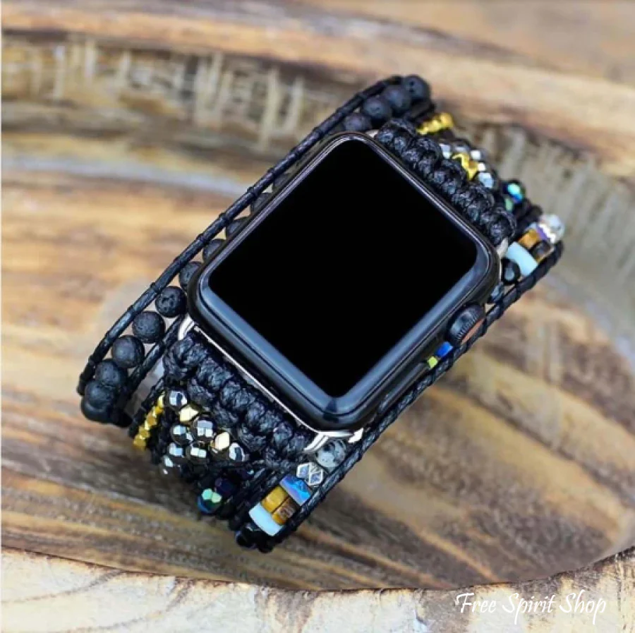Natural Black Lava Beaded Apple Watch Band - Image 4