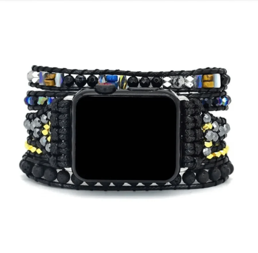 Natural Black Lava Beaded Apple Watch Band - Image 5