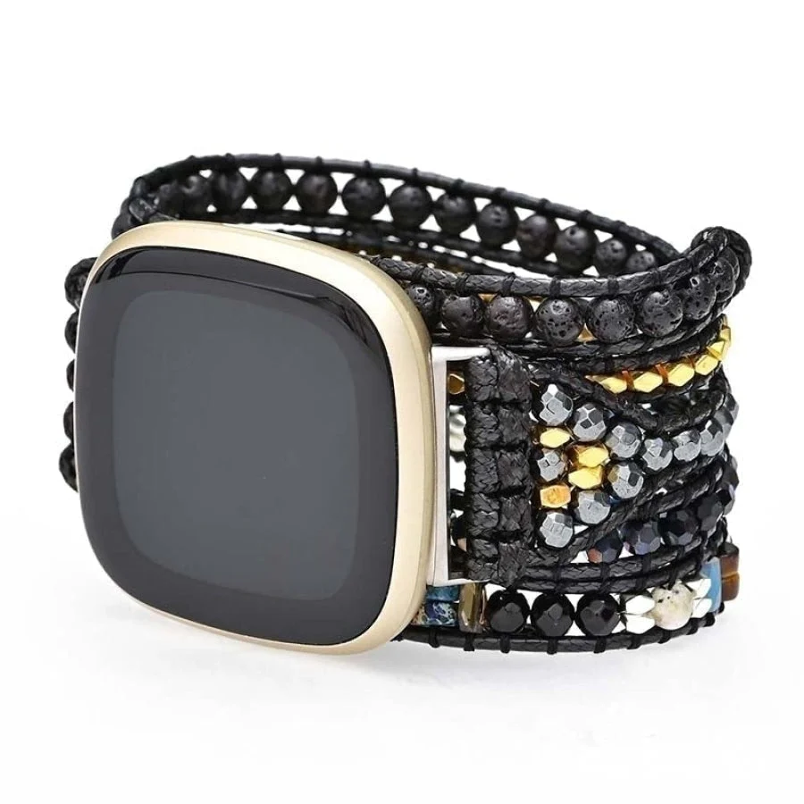 Natural Black Lava Bead Fitbit Watch Band - Image 5
