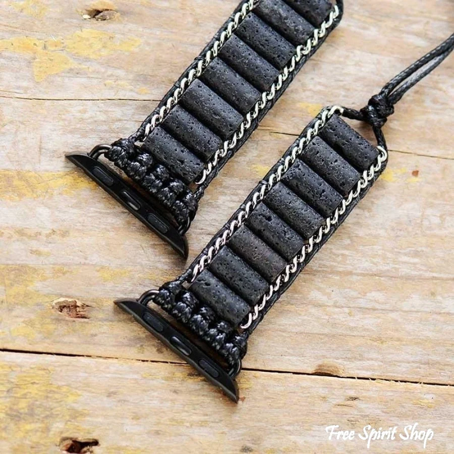 Natural Black Lava Stone Apple Watch Band - Image 3