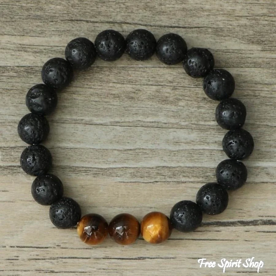 Natural Black Lava Stone & Blue Tiger Eye Beads Bracelet - Image 10