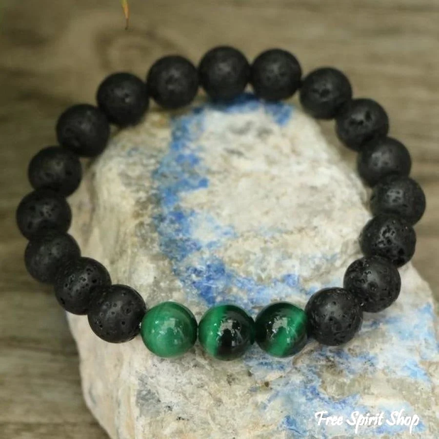 Natural Black Lava Stone & Blue Tiger Eye Beads Bracelet - Image 7