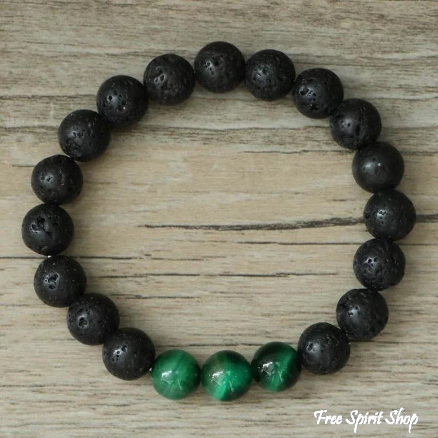 Natural Black Lava Stone & Blue Tiger Eye Beads Bracelet - Image 8