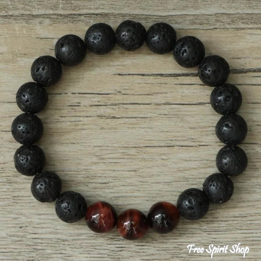 Natural Black Lava Stone & Blue Tiger Eye Beads Bracelet - Image 9