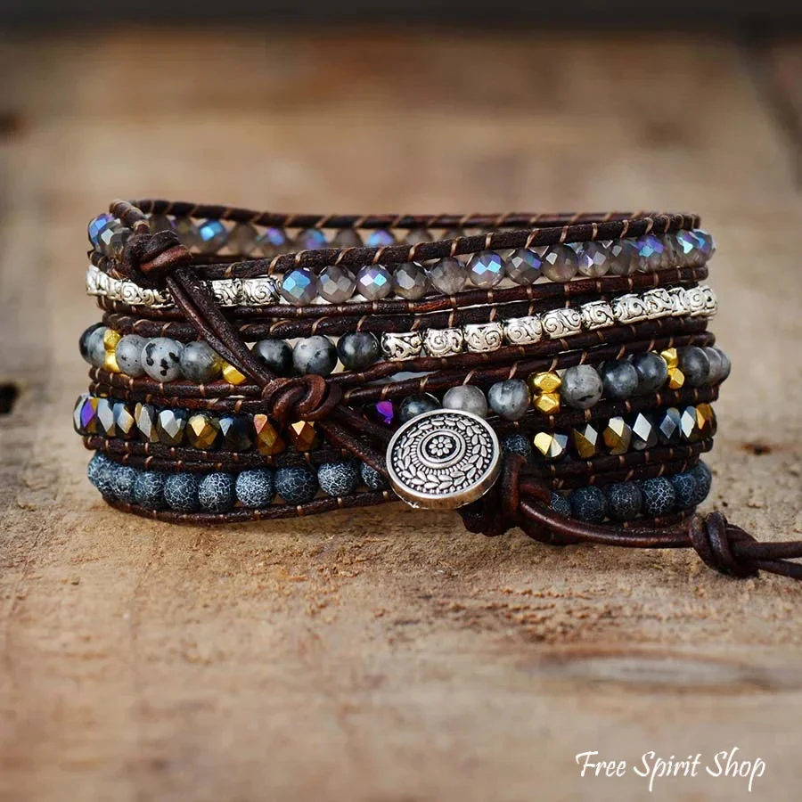 Natural Black Onyx Beaded Wrap Bracelet - Image 5