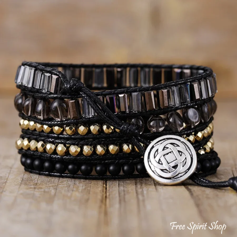 Natural Black Onyx & Gold Beads Wrap Bracelet - Image 2
