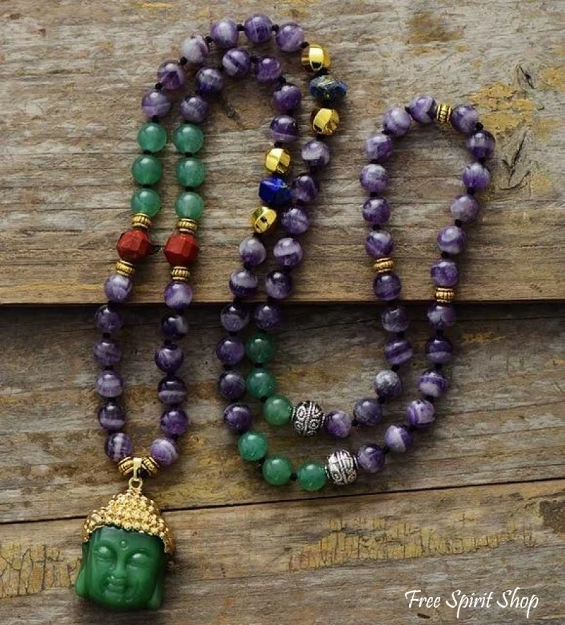 Natural Black Onyx & Green Jade Buddha Pendant Necklace - Image 4