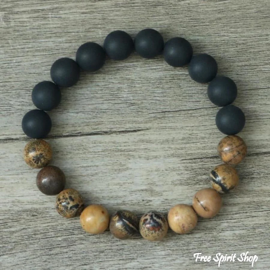 Natural Black Onyx & Jasper Stone Bead Mala Bracelet - Image 2