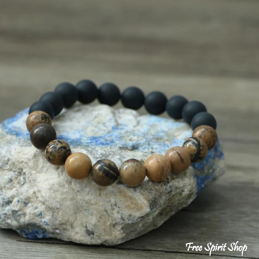 Natural Black Onyx & Jasper Stone Bead Mala Bracelet - Image 3