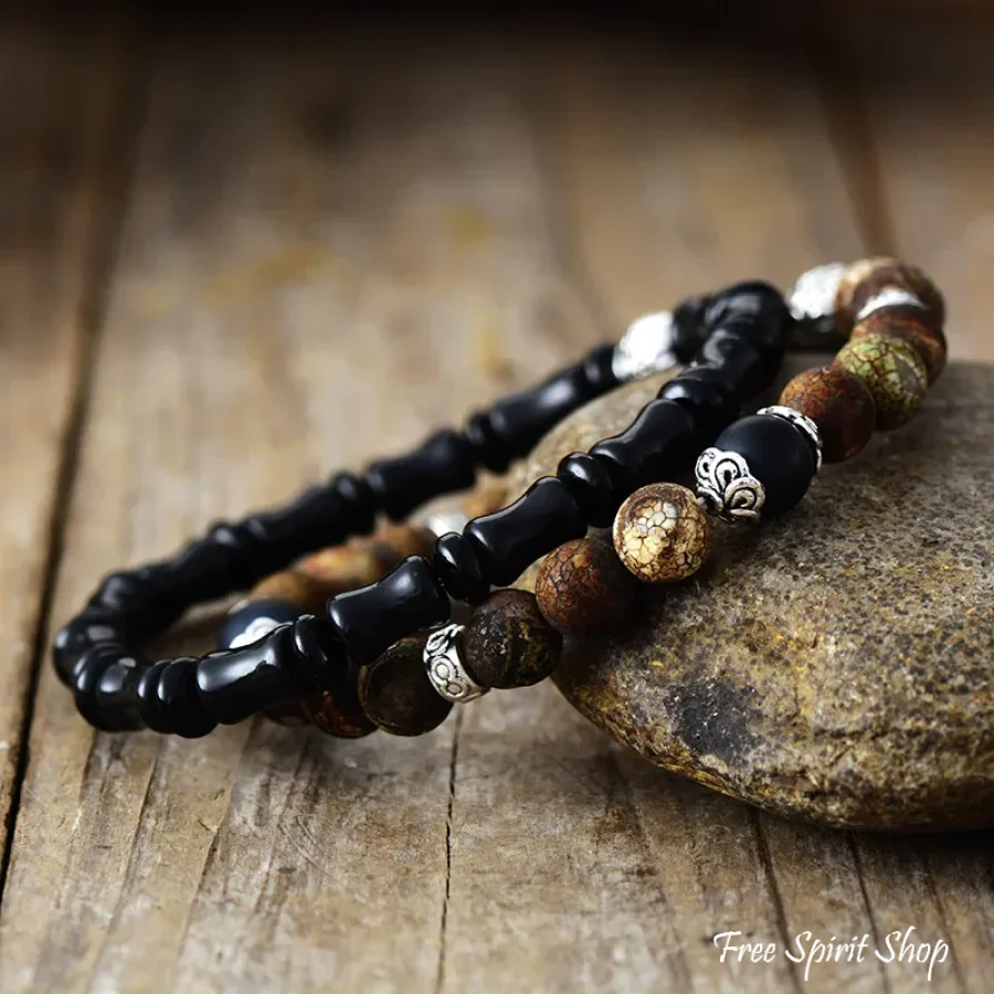 Natural Black Onyx & Picture Jasper Bracelet Set - Image 3