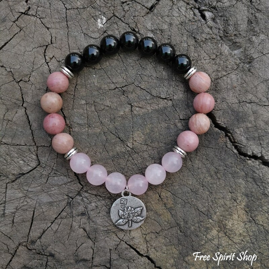 Natural Black Onyx Rhodonite & Rose Quartz Mala Beads - Image 2