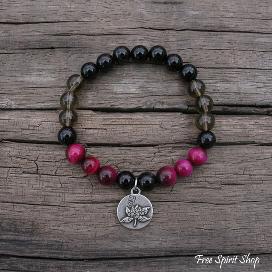 Natural Black Onyx Smokey Quartz & Rose Tiger Eye Bead Bracelet - Image 3