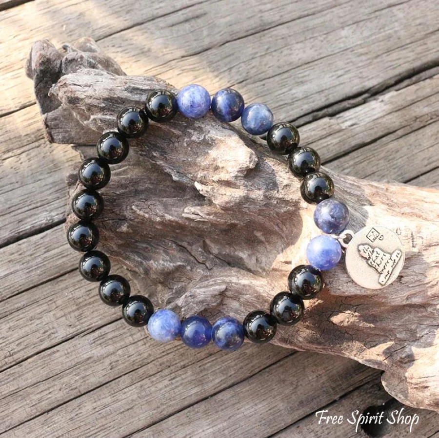 Natural Black Onyx & Sodalite Bead Bracelet - Image 2