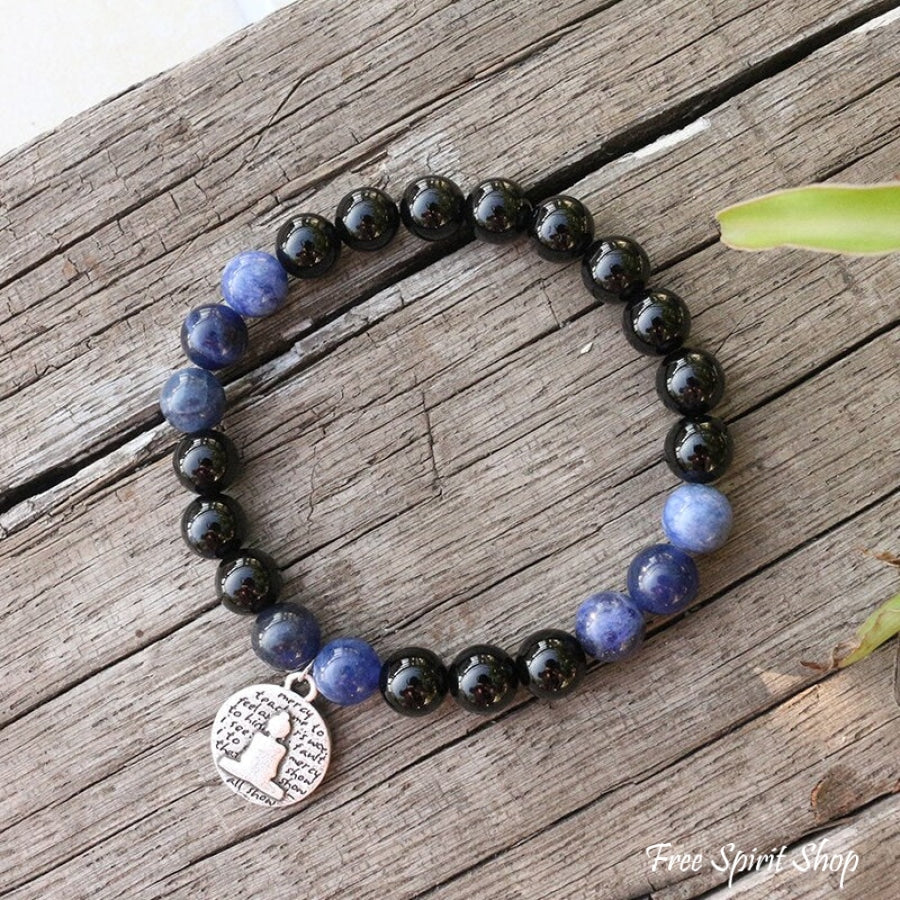 Natural Black Onyx & Sodalite Bead Bracelet - Image 3