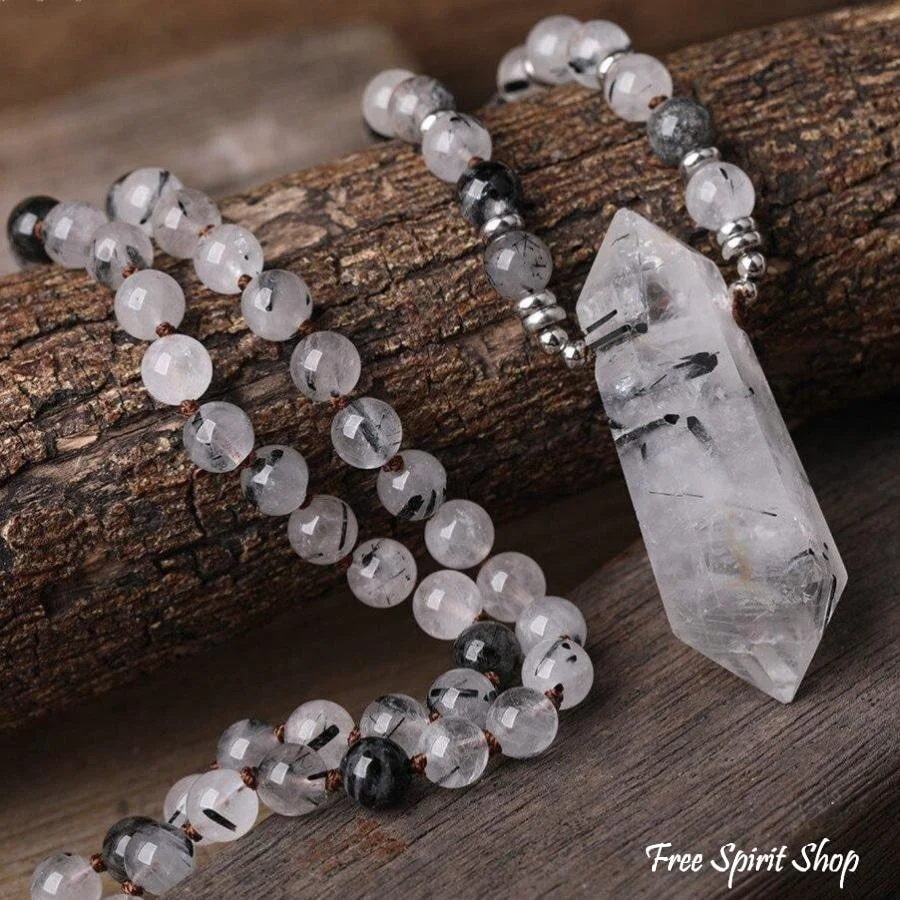 Natural Black Rutilated Quartz Double Point Crystal Necklace - Image 2