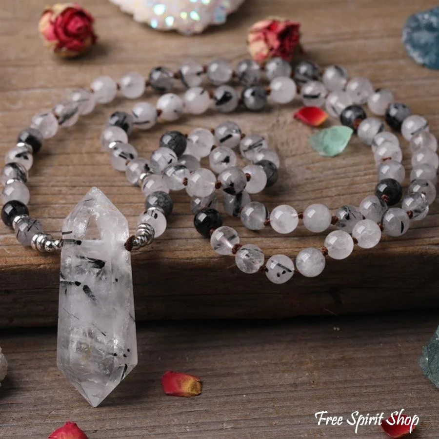 Natural Black Rutilated Quartz Double Point Crystal Necklace - Image 3