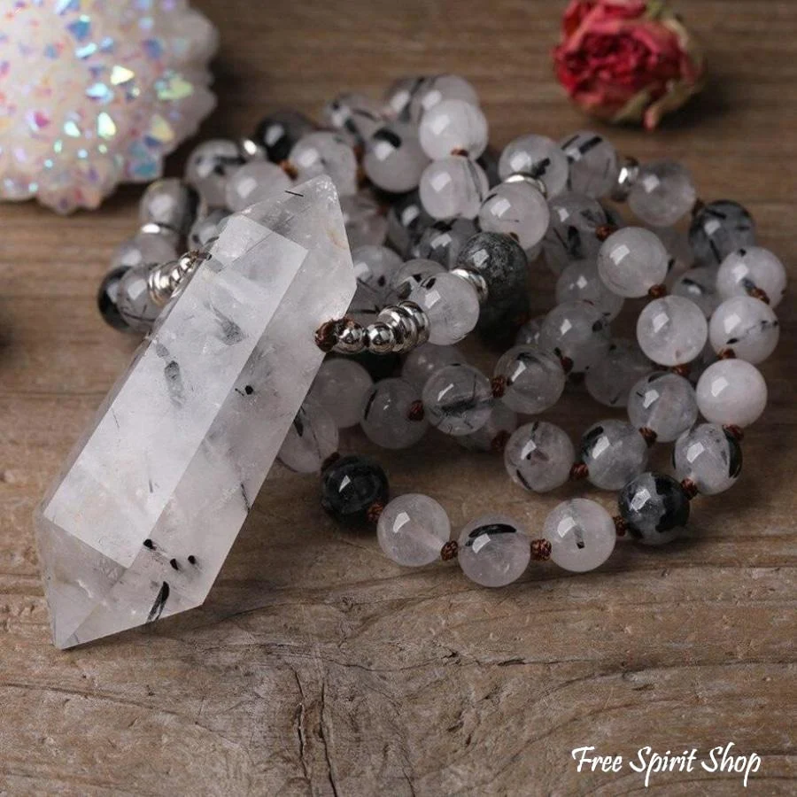 Natural Black Rutilated Quartz Double Point Crystal Necklace - Image 4