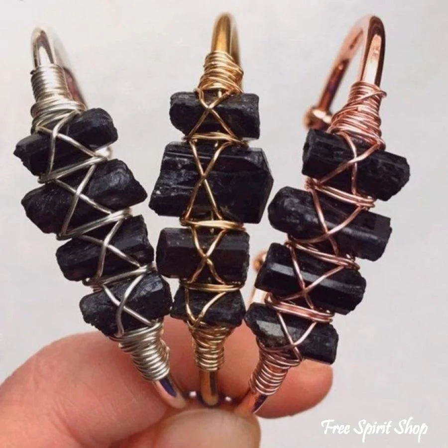 Natural Black Tourmaline Gemstone Cuff - Image 3