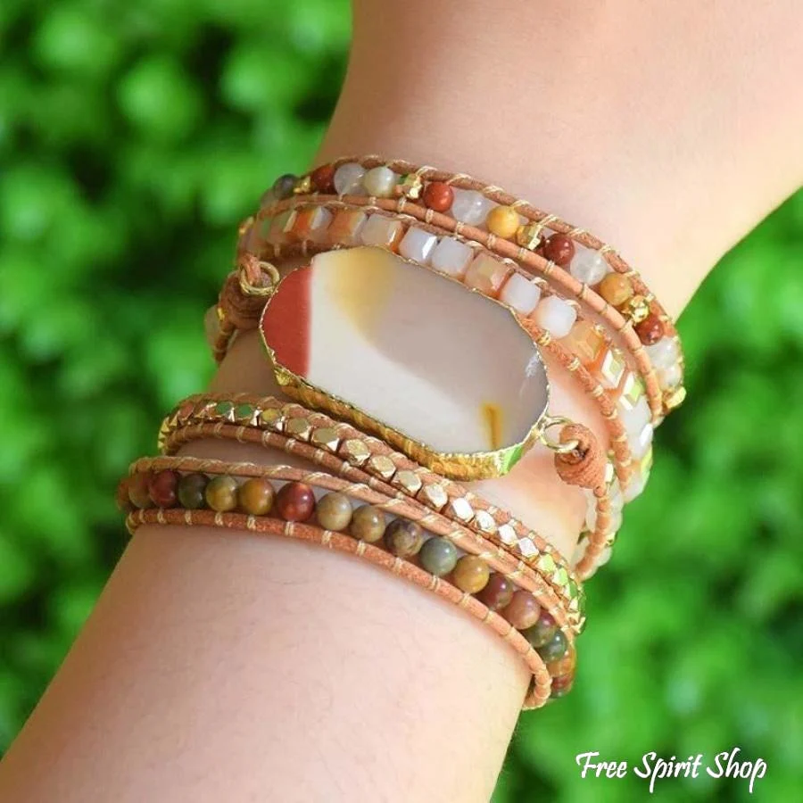 Natural Bloodstone & Jasper Wrap Bracelet - Image 2