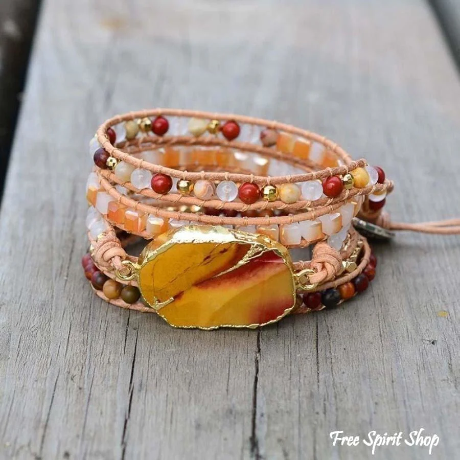 Natural Bloodstone & Jasper Wrap Bracelet - Image 3