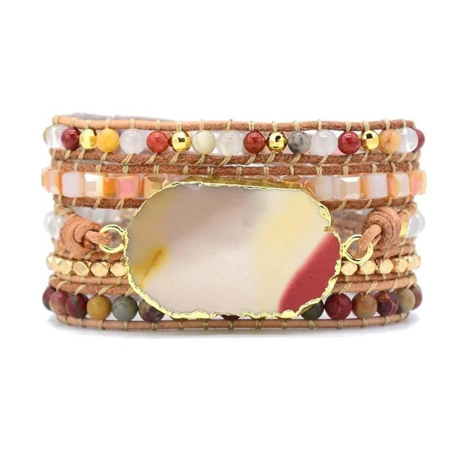 Natural Bloodstone & Jasper Wrap Bracelet - Image 5