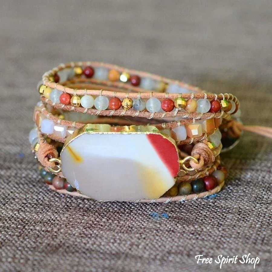 Natural Bloodstone & Jasper Wrap Bracelet - Image 6