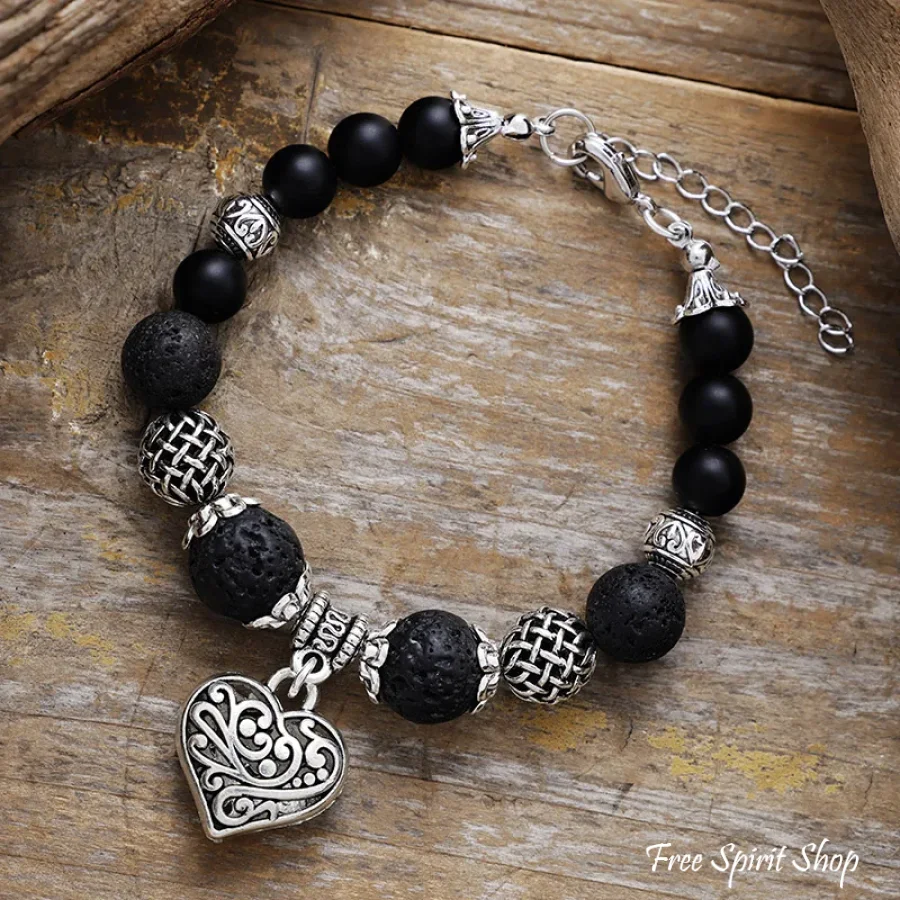 Natural Blue Apatite & Amazonite Heart Charm Bracelet - Image 3