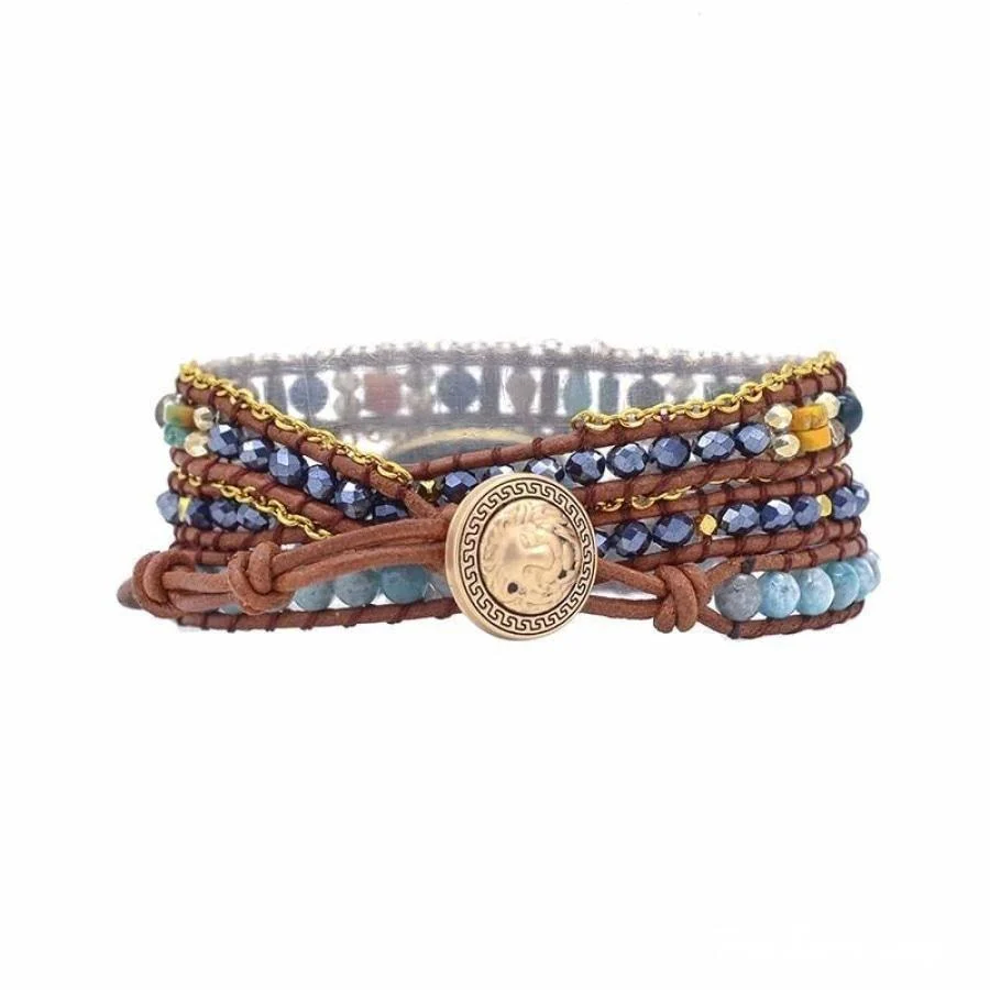 Natural Blue Apatite Gemstone Wrap Bracelet - Image 5