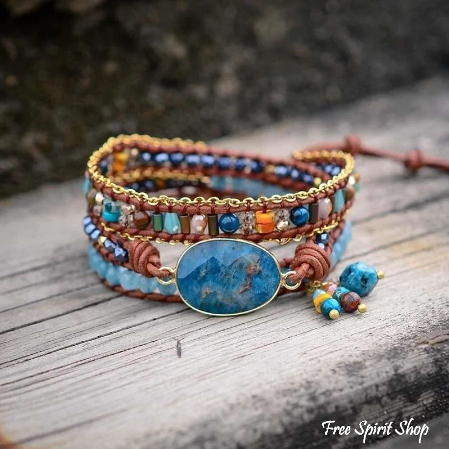 Natural Blue Apatite Gemstone Wrap Bracelet - Image 8