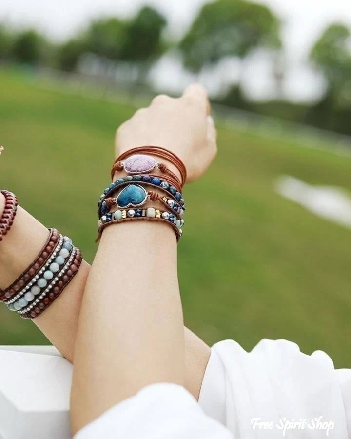 Natural Blue Apatite Heart Wrap Bracelet - Image 4
