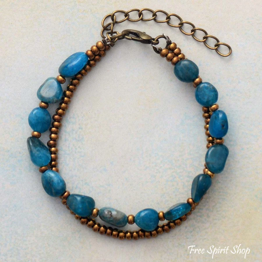 Natural Blue Apatite & Seed Bead Bracelet - Image 2