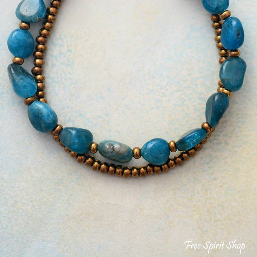 Natural Blue Apatite & Seed Bead Bracelet - Image 3