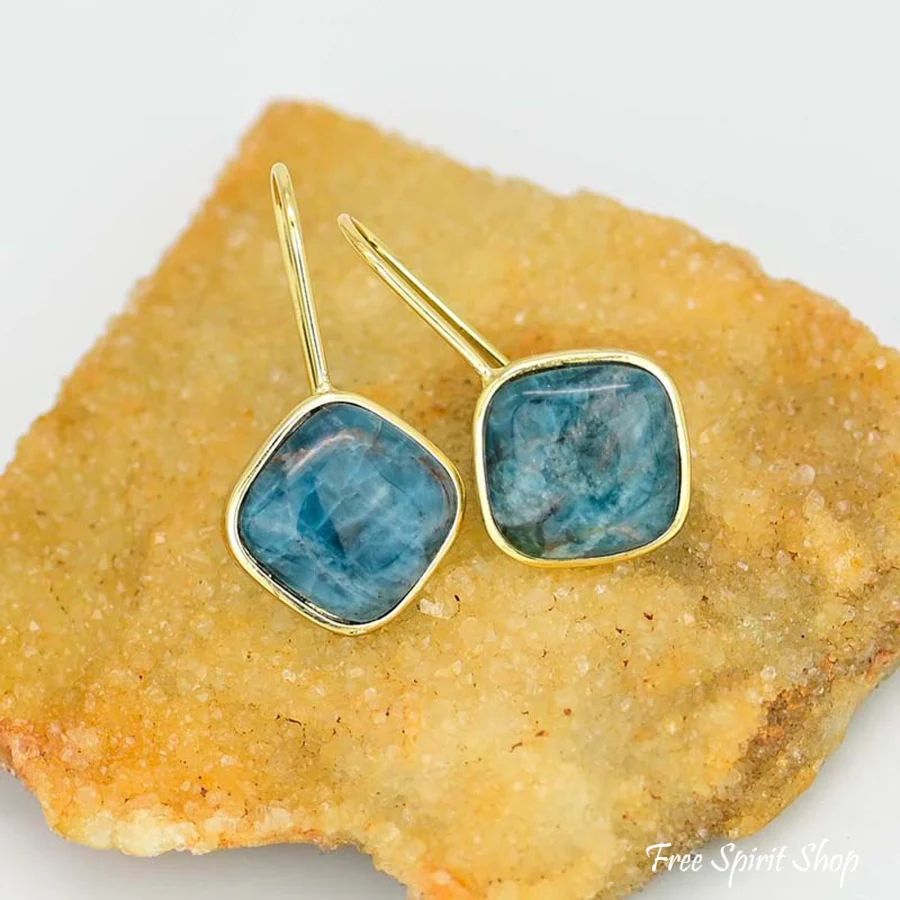 Natural Blue Apatite Stone Losange Earrings - Image 2