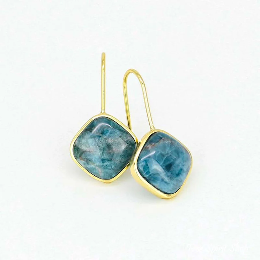 Natural Blue Apatite Stone Losange Earrings - Image 3