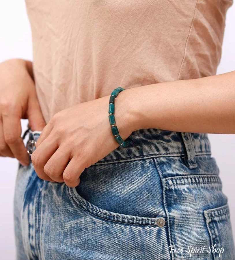 Natural Blue Apatite Tube Bead Bracelet - Image 4
